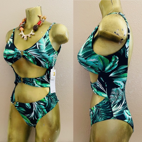 TINIBIKINI Swimwear NWT Cut-Out MONOKINI Palm Leaf Tropical Swimsuit Size Large - Picture 11 of 12